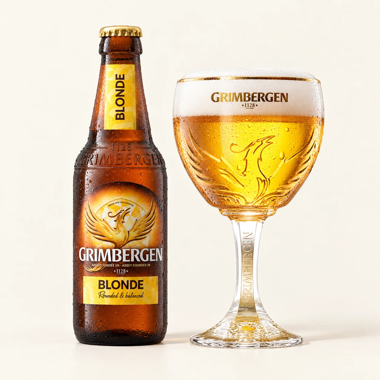 Bouteille et verre Grimbergen Blonde
