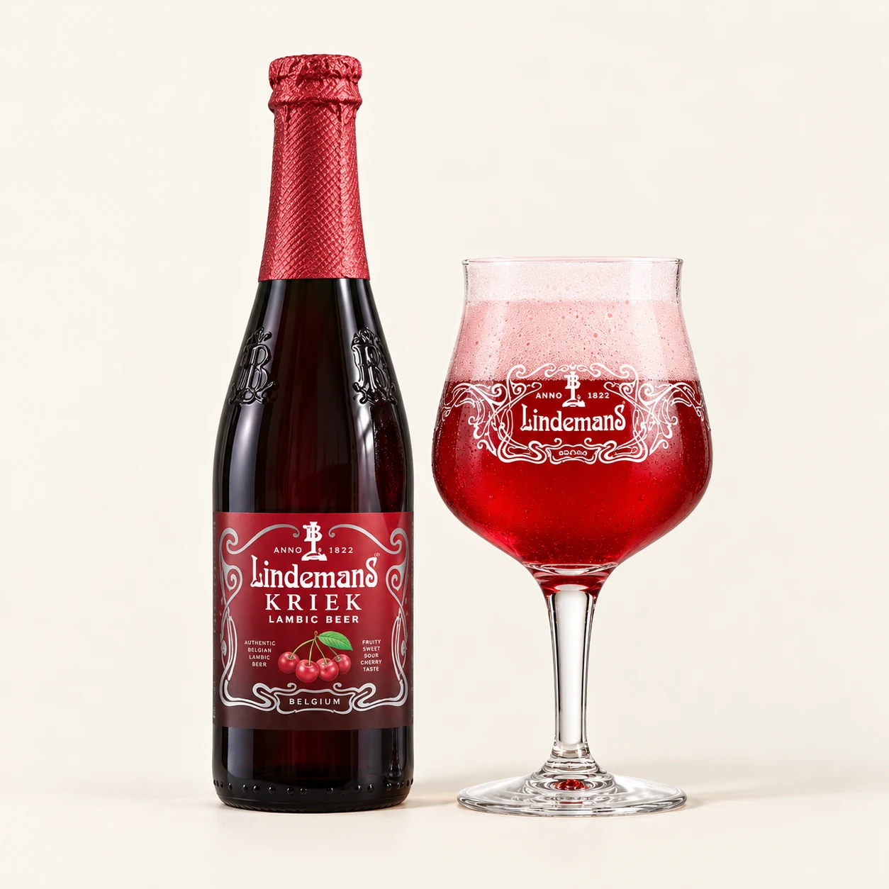 Bouteille et verre Lindemans Kriek