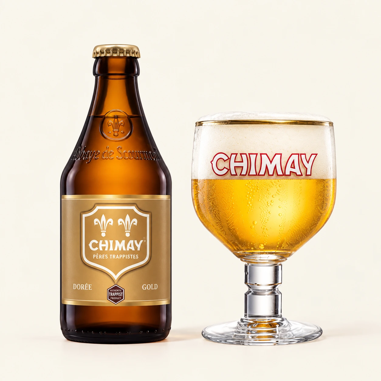 Bouteille et verre Chimay Dorée