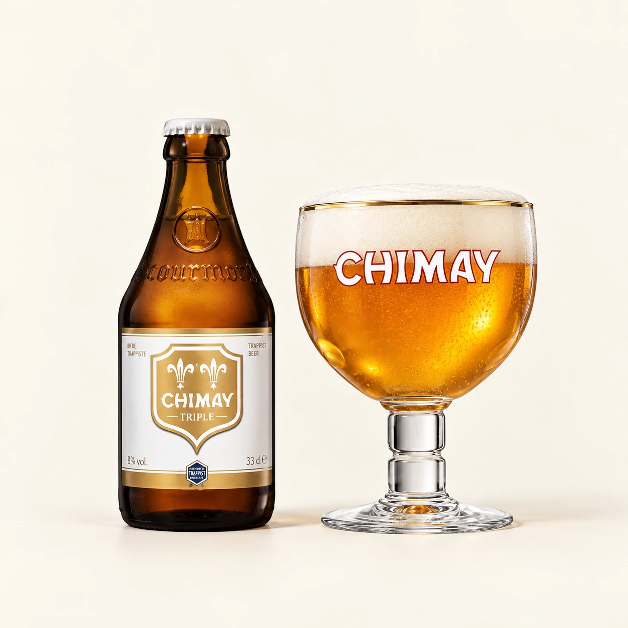 Bouteille et verre Chimay Triple