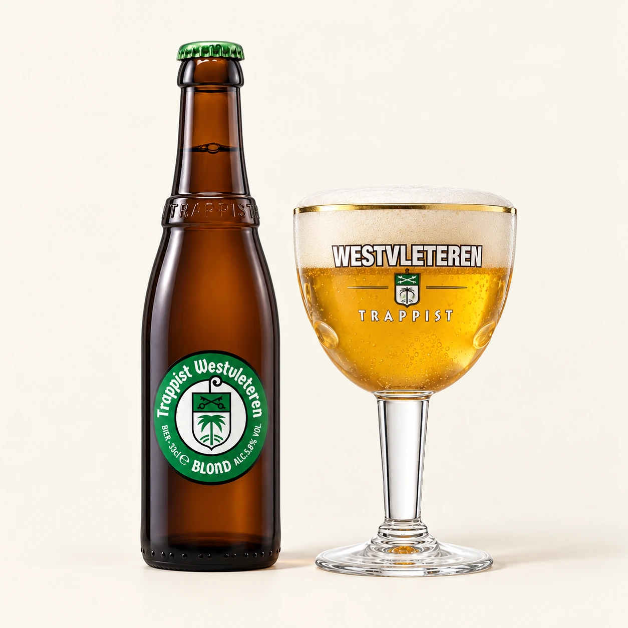 Bouteille et verre Westvleteren Blond