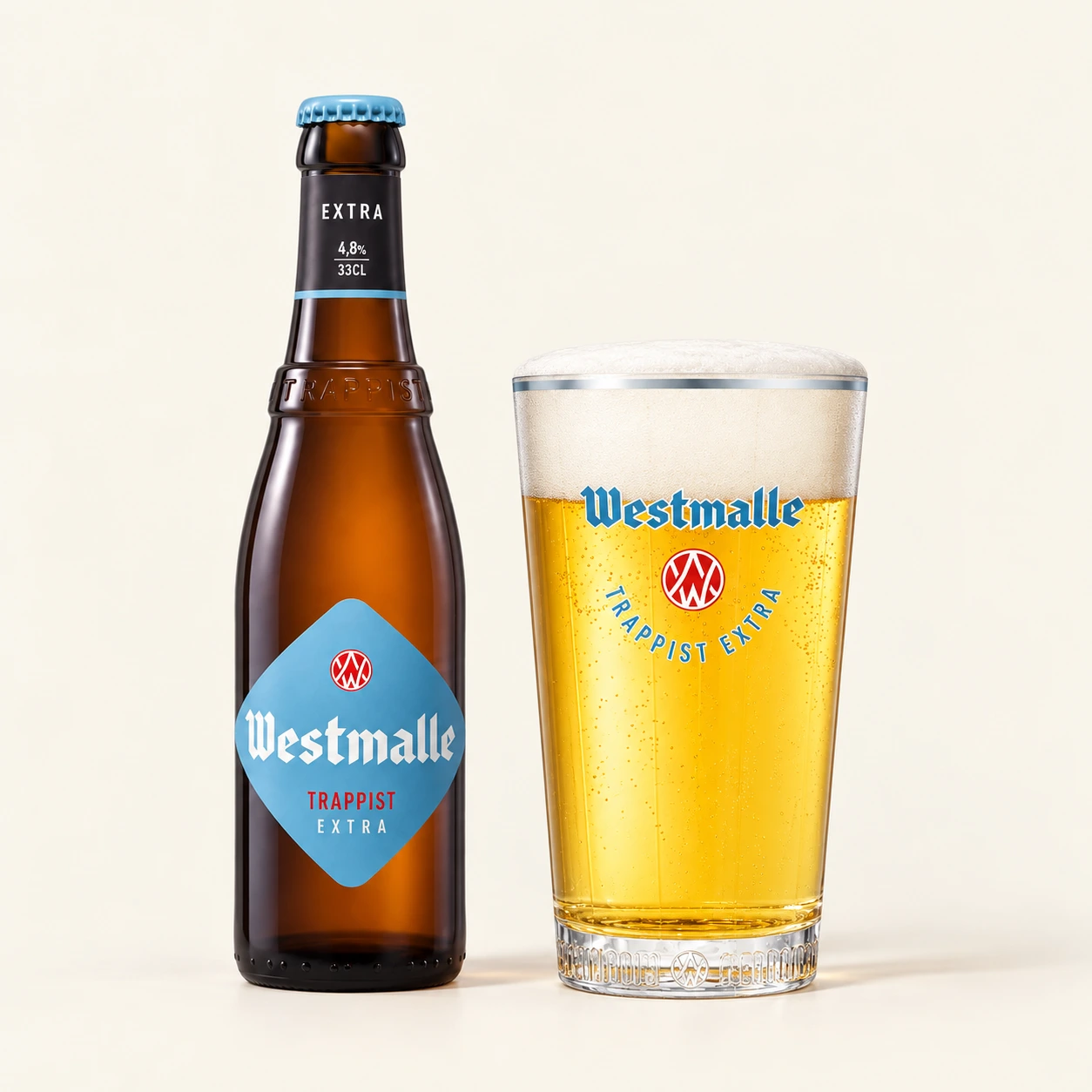 Bouteille et verre Westmalle Extra