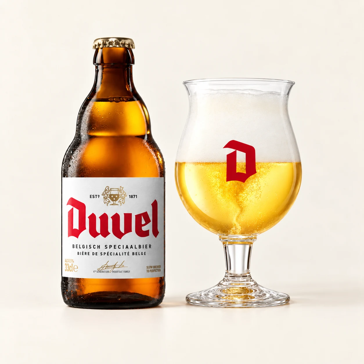 Bouteille et verre Duvel